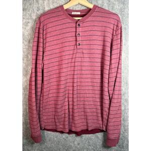 Marine Layer Mens Double Knit Long Sleeve Henley Large Red Stripe Shirt